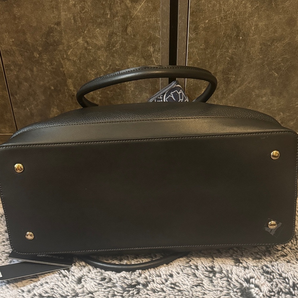 Karl Lagerfeld Black Leather Tote with Gold-Tone Accent With Added Charm & Dusty - Picture 10 of 16